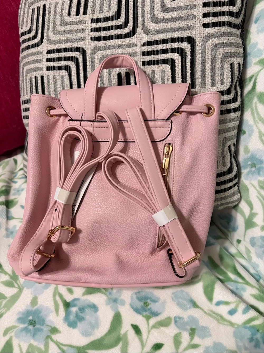 Pink Women's Faux Leather Backpack with Gold Hardware